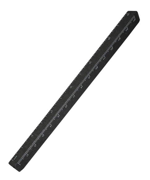Regla de madera negra de 15 cm y sección triangular